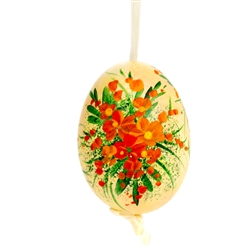 This beautiful hand painted duck egg comes ready to hang. The eggs have been emptied and strung through with ribbon for hanging. No two eggs are exactly alike and ribbon colors vary as well.