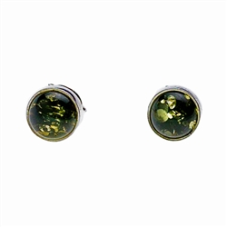 Charming sterling silver stud earrings with green amber center.  Size approx 1cm diameter.