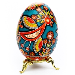 This beautifully designed goose egg is hand made in the Ukraine by artist Volodymyr Kovalenko. Stand sold separately.