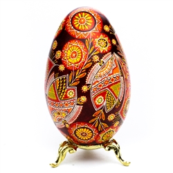 This beautifully designed goose egg is hand made in the Ukraine by artist Volodymyr Kovalenko. Stand sold separately.