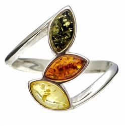 Petite Polish Three Stone Multi Colored Amber Ring