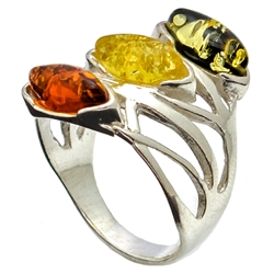 Artistic Three Stone Amber Ring