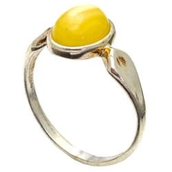 Classic Oval Custard Amber And Silver Ring
