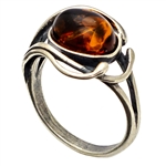 "Sea Breeze" Polish Round Honey Amber Ring