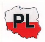 Map Of Poland On A Raised Dye Cut Pliable Sticker With The PL Symbol For Poland.