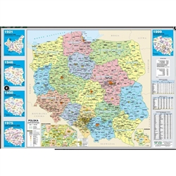 Map of Poland with two sides in full color. One is the administrative map highlighting Poland's provinces and the other side is a physical map. Perfect for framing. Size is 19.5" x 27"