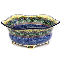Polish Pottery 12" Footed Serving Bowl. Hand made in Poland. Pattern U4288 designed by Teresa Liana.