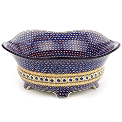 Polish Pottery 12" Footed Serving Bowl. Hand made in Poland. Pattern U408B designed by Jacek Chyla.