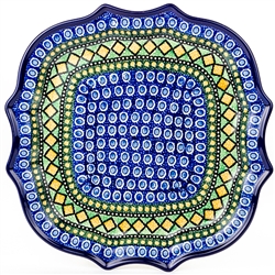 Polish Pottery 10.5" Fluted Luncheon Plate. Hand made in Poland. Pattern U323 designed by Maria Starzyk.