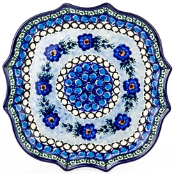 Polish Pottery 10.5" Fluted Luncheon Plate. Hand made in Poland. Pattern U488 designed by Anna Pasierbiewicz.