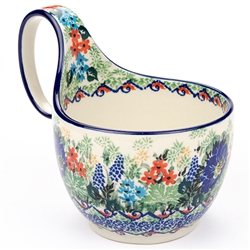 Polish Pottery 14 oz. Soup Bowl with Handle. Hand made in Poland. Pattern U4864 designed by Teresa Liana.