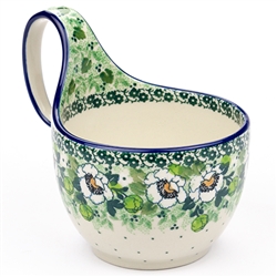 Polish Pottery 14 oz. Soup Bowl with Handle. Hand made in Poland. Pattern U4749 designed by Maria Starzyk.