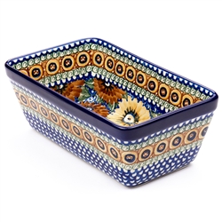 Polish Pottery 8" Loaf Pan. Hand made in Poland. Pattern U585 designed by Maryla Iwicka.