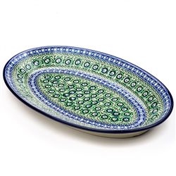 Polish Pottery 15" Oval Serving Platter. Hand made in Poland. Pattern U114 designed by Maryla Iwicka.