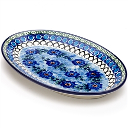 Polish Pottery 12" Oval Serving Platter 12. Hand made in Poland. Pattern U488 designed by Anna Pasierbiewicz.
