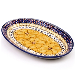 Polish Pottery 12" Oval Serving Platter 12. Hand made in Poland. Pattern U408B designed by Jacek Chyla.