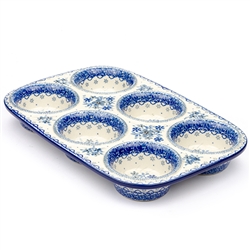 Polish Pottery 11.5" Muffin Pan. Hand made in Poland. Pattern U4788 designed by Teresa Liana.