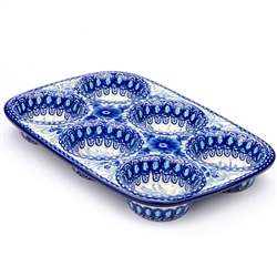 Polish Pottery 11.5" Muffin Pan. Hand made in Poland. Pattern U214 designed by Irena Maczka.