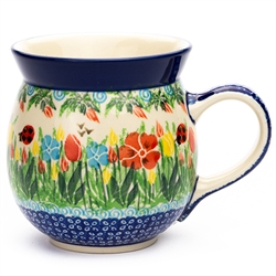 Polish Pottery 16 oz. Bubble Mug. Hand made in Poland. Pattern U3784 designed by Krystyna Dacyszyn.