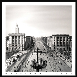 Constitution Square, Warsaw 1955.  Historical Black and White Photo Postcard by Boleslaw Miedza.