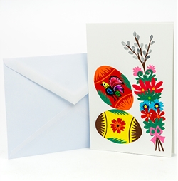 This beautiful note card is entirely hand made in Lowicz, Poland. The paper cut is glued to the card. Suitable for framing.  Mailing envelope included. No text inside.  Size is approx 4" x 6".&#8203;