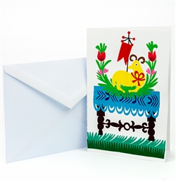 This beautiful note card is entirely hand made in Lowicz, Poland. The paper cut is glued to the card. Suitable for framing.  Mailing envelope included. No text inside.  Size is approx 4" x 6"