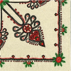The traditional Polish mountaineer pattern on a linen background. Three ply napkins with water based paints used in the printing process