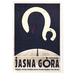 Post Card: Jasna Gora, Polish Tourist Posterr designed by artist Ryszard Kaja in 2018. It has now been turned into a post card size 4.75" x 6.75" - 12cm x 17cm.