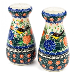 Polish Pottery 6" Salt and Pepper 2 Pc Set. Hand made in Poland. Pattern U4598 designed by Teresa Liana.