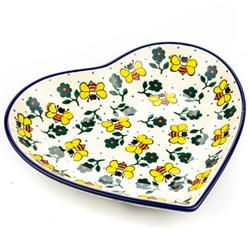 Polish Pottery 7" Heart Shaped Dish. Hand made in Poland. Pattern U9965 designed by Jacek Chyla.