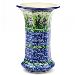 Polish Pottery 9.5" Vase. Hand made in Poland. Pattern U4332 designed by Krystyna Dacyszyn.