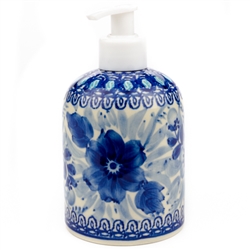 Polish Pottery 5.5" Soap/Lotion Dispenser. Hand made in Poland. Pattern U214 designed by Irena Maczka.