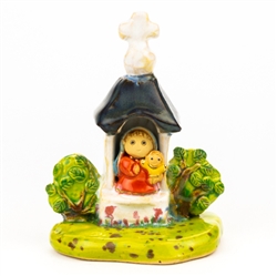 The Polish countryside is home to numerous wayside religious shrines.
Here is our artist's delightful rendition of one dedicated to Mary and Child. Hand made and painted by Polish folk artists Anna and Rajmund Kicman.