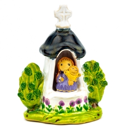 The Polish countryside is home to numerous wayside religious shrines.
Here is our artist's delightful rendition of one dedicated to Mary and Child. Hand made and painted by Polish folk artists Anna and Rajmund Kicman.