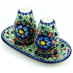 Polish Pottery 7" Salt and Pepper Set. Hand made in Poland. Pattern U1910 designed by Malgorzata Listwan.