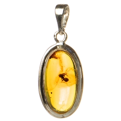 Beautiful oval shaped sterling silver amber pendant highlighting an ant inclusion. Size is approx 1.25" x .5". Product of Lithuania.