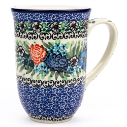 Polish Pottery 17 oz. Bistro Mug. Hand made in Poland. Pattern U4672 designed by Teresa Liana.