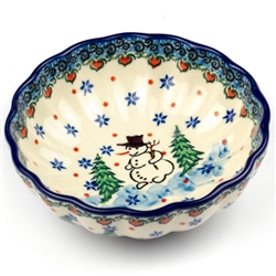 Polish Pottery 4.5" Fluted Bowl. Hand made in Poland. Pattern U4661 designed by Teresa Liana.