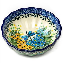 Polish Pottery 4.5" Fluted Bowl. Hand made in Poland. Pattern U2380 designed by Teresa Liana.