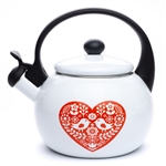 This beautiful kettle is made of high quality enamel steel which is solid and durable. The product has a Soft Touch handle, and a safe whistle, designed for all types of cookers.