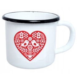 Enameled mugs are a return to your roots. Every grandmother had or even still has enamel pots because they are very durable. Decorated in a traditional Slavic floral pattern. Strong stainless steel rim.