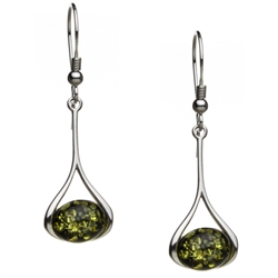 Green amber drops suspended in silver frames.  Size is approx 1.25" x .5". Stylish and unique.