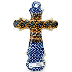 Polish Pottery Cross 7.75". Hand made in Poland. Pattern U152 designed by Maryla Iwicka.