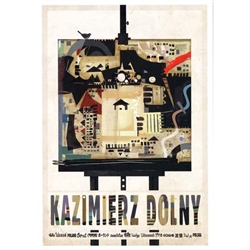 Post Card: Kazimierz Dolny, Polish Tourist Poster designed by artist Ryszard Kaja in 2019. It has now been turned into a post card size 4.75" x 6.75" - 12cm x 17cm.