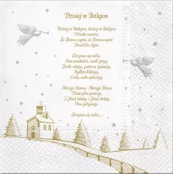 Beautiful Polish Christmas Carol Luncheon Napkins (package of 20) featuring the words to four well known traditional Polish Carols (koledy):

Dzisiaj w Betlejem
Pojdzmy Wszyscy Do Stajenki
Gdy Sie Chrystus Rodzi
Do Szopy, Hej Pasterze