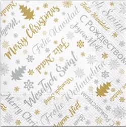 Beautiful Polish Christmas Carol Luncheon Napkins (package of 20) featuring 
Merry Christmas greetings in multiple languages including Polish.

Three ply napkins with water based paints used in the printing process.