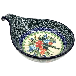 Polish Pottery 7" Condiment Dish. Hand made in Poland. Pattern U3195 designed by Barbara Fidelus.