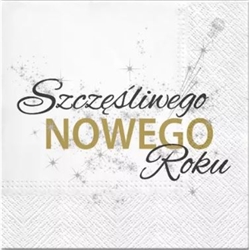 Beautiful Polish Christmas Carol Luncheon Napkins (package of 20) featuring 
the Polish New Year Greeting - Szczesliwego Nowego Roku (Happy New Year)

Three ply napkins with water based paints used in the printing process.