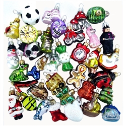 Artfully hand-crafted in Poland each of these glass miniature Christmas ornaments is a little work of art and ready to hang.  We have a large assortment and sizes vary from approx 1.5" to 2" long.  You will receive 6 assorted designs.  Made In Warsaw, Pol