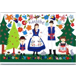 A Polish paper cut scene of a Kashub family at Christmas. This magnet is about the size of a business card, is non-flexible with a strong magnet.